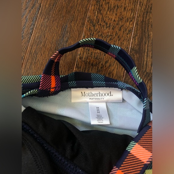 Motherhood Maternity M Checkered Orange/Blue One Piece w/Cross Straps & Bow NWOT - Picture 4 of 12
